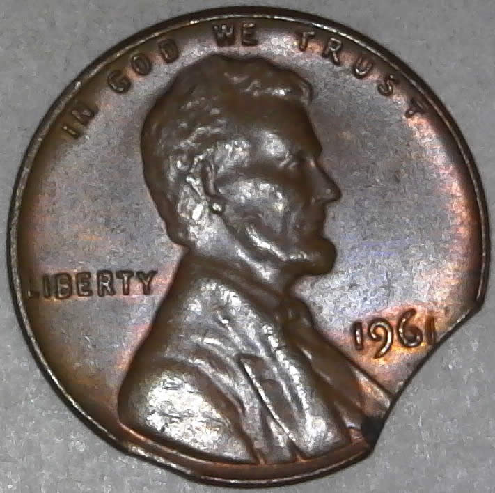 1961-P-Lincoln-Cent-Curved-Clipped-Planchet-And-1961-P-LMC-With-Ragged-Clip